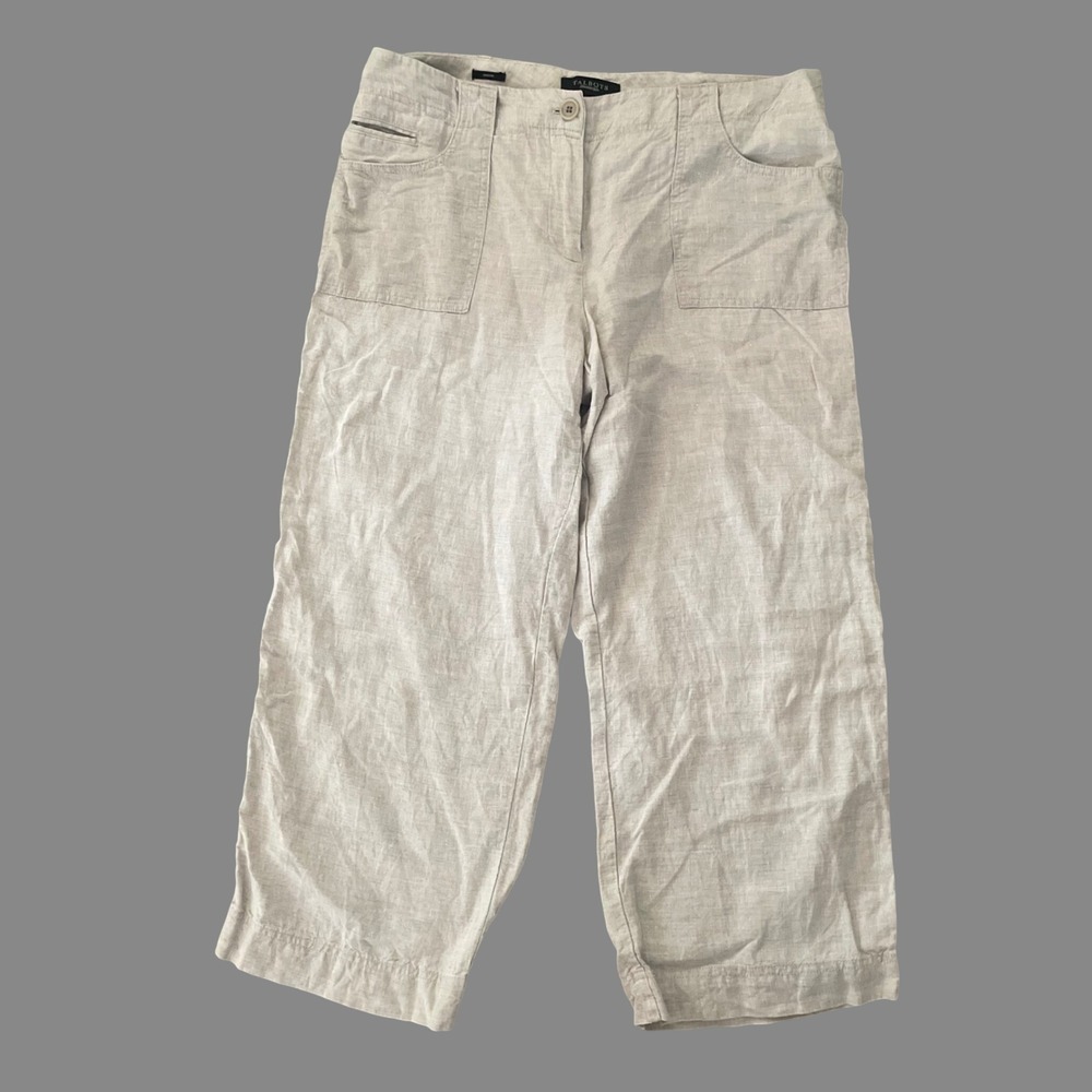 Talbots Signature 100% Linen Pants Sz 12 Wide Leg Trouser Coastal Quiet Luxury